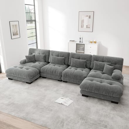 MODFU Modulaire Bank - Verplaatsbare Ottoman - Diepe Zitting - Moderne Stijl - Voor Woonkamer - Chenille - Grijs