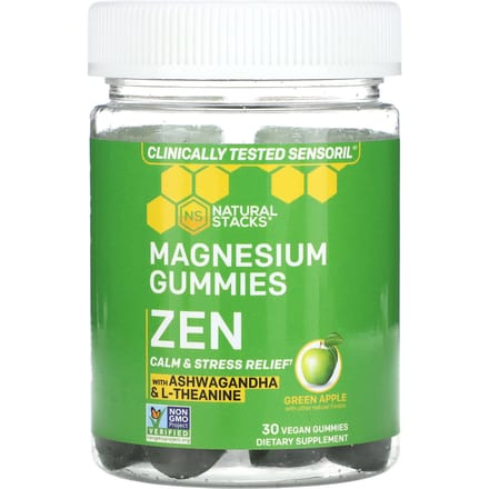 Natural Stacks, magnesium gummies, Zen, groene appel, vegan gummies 30