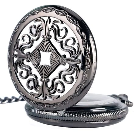 Vintage zwart mechanisch skeletmessing zakhorloge