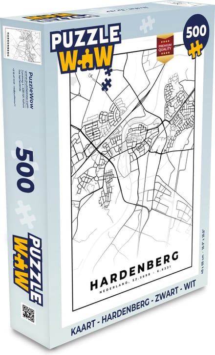 Puzzel Kaart - Hardenberg - Zwart - Wit - Legpuzzel - Puzzel 500 stukjes
