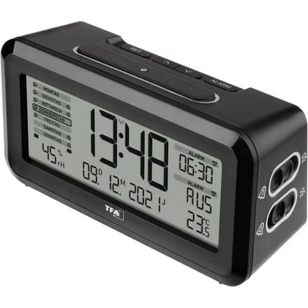 TFA Dostmann 60.2562.01 Wekker Zendergestuurd Zwart, Zilver Alarmtijden 2 Groot display