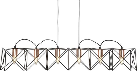 Searchlight Eetkamer hanglamp Anthea 6-lichts zwart met roodkoper - 8416-6BK