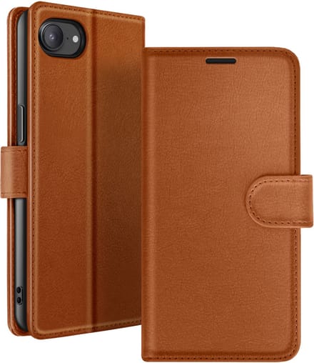 Zanae, Hoesje geschikt voor iPhone 17e - Wallet Case met Stand & Magneetsluiting, Bruin