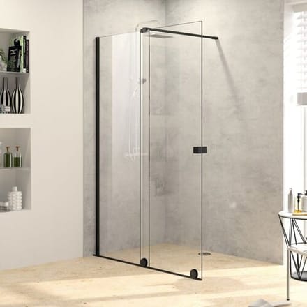 HÜPPE Xtensa pure Walk-In sliding door with fixed segment 100 cm, stop left, stabilization bar at 45° XT0121123321
