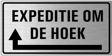 Expeditie om de hoek bord links, geborsteld aluminium 200 x 100 mm