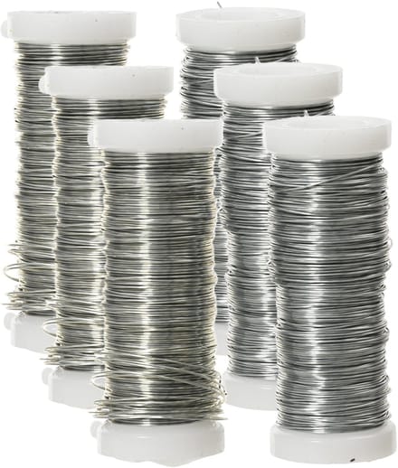 Decoris Binddraad/wikkeldraad - 6x rolletjes - zilver - 30 m x 0,3 mm - hobbydraad/bloemendraad