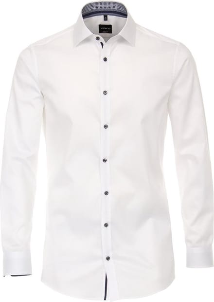 VENTI body fit overhemd - wit twill (contrast) - Strijkvriendelijk - Boordmaat: 43