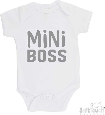 100% Katoenen Romper "Mini Boss" Unisex Katoen Wit/grijs Maat 56/62