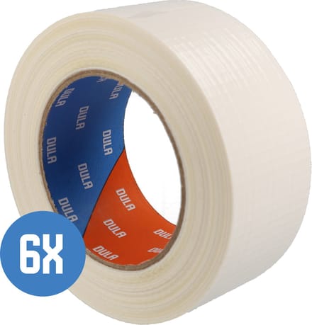 DULA Duct tape - Wit - 50mm x 50m - 6 Rollen Ducktape - Reparatie tape