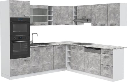 Vicco Hoekkeuken R-Line, Beton/Wit, 247 x 237 cm, WB Marmer