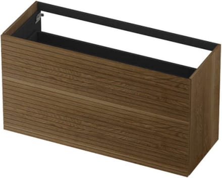 INK® wastafelonderkast 2 laden greeploos push to open echt hout horizontaal gefreesd 120x45x65cm, massief eiken ash grey