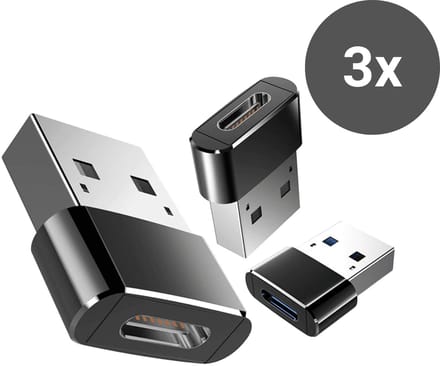 USB 3.0 A Male naar USB-C Female kabel - Set van 3 - Zwart - Staza