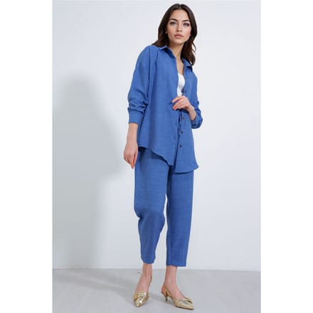 Linnenmix Lange Mouwen Shirt en Broek Set