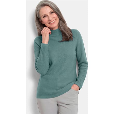 Fijn gebreide tricot pullover met opstaande kraag - grijsgroen - Gr. 48 van Goldner Fashion
