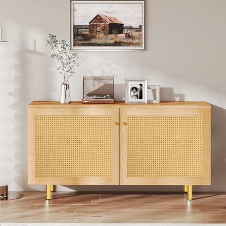 MODFU - Sideboard - Gevlochten Rattan Deuren - Minimalistisch - Voor Eetkamer - MDF - Naturel