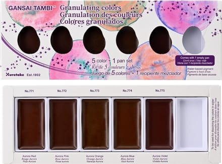 Kuretake Gansai Tambi - Granulating 5 Watercolors Set + 1 Empty Pan, Professional-Quality