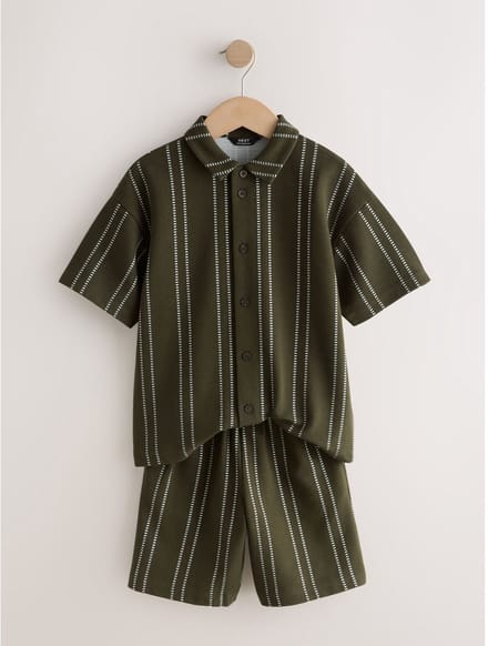 Next - Jongens - Set van overhemd met revers en knoopsluiting en short - Groen