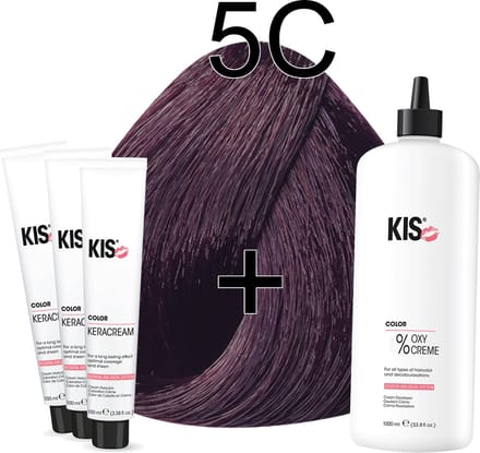 Kis KeraCream Color - 100ml - Haarverf Set - 5C Cassis | KIS - (3 x haarverf & 1L waterstofperoxide)