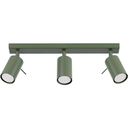 Plafondlamp RING 3L met 3 verstelbare spots in lijn - Sollux Lighting - IP20 - Olijfgroen staal behuizing - 45 x 6 x 17 cm - 3 x GU10 LED, exclusief lichtbron - 3 x 10 W - Moderne plafondlamp voor gang, hal en slaapkamer