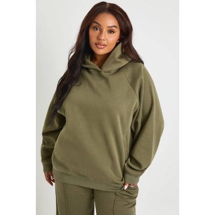 boohoo Dames Plus Core Basic Raglannaad Oversized Hoodie | Kaki | Maat: 44