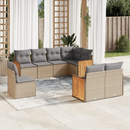vidaXL - 8-delige - Loungeset - met - kussens - poly - rattan - beige