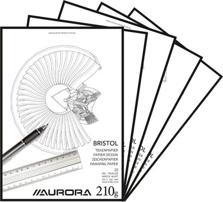 Aurora Tekenblok - Bristol - Glad Tekenpapier - A4 - 210g - 20 vel - 10 stuks