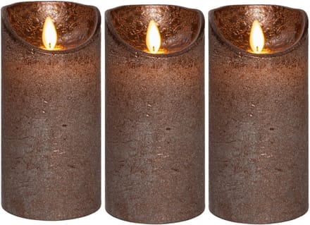 Anna's Collection Led kaars/stompkaars - 3x - brons - H15 x D7,5 cm - wax - bewegende vlam
