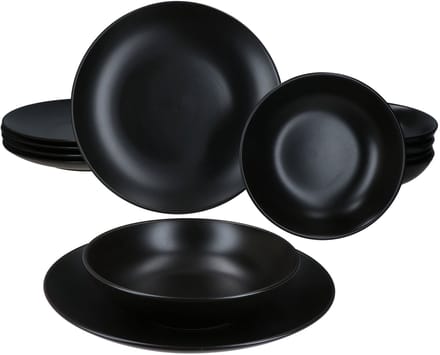 MamboCat 12-delig eetservies Panther mat zwart 6 personen steengoed