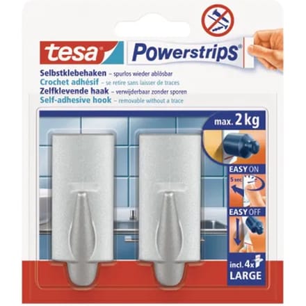 Tesa Powerstrips Zelfklevende Haak Grijs 2kg - 2 Stuks