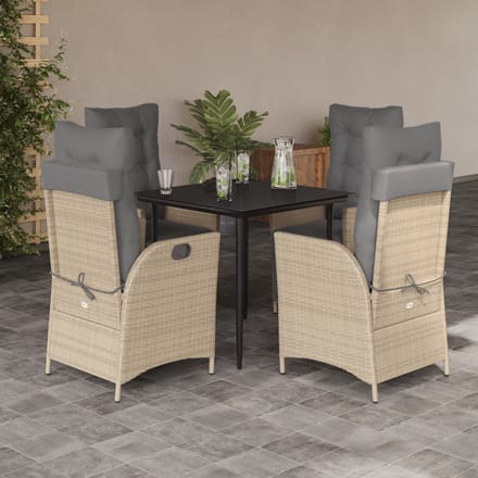vidaXL - 5-delige - Tuinset - met - kussens - poly - rattan - gemengd - beige