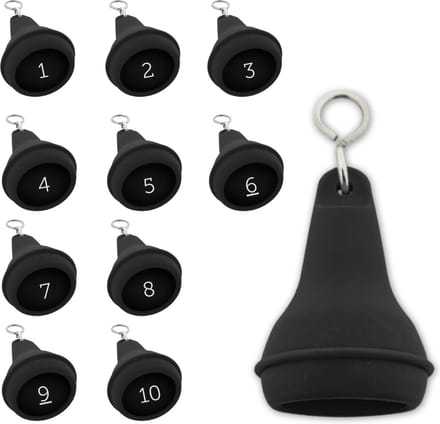 Peervormige sleutelhangers 10 stuks (+ gravering 1 t/m 10) - Zwart