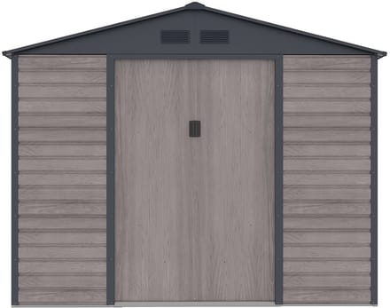 Vente-unique Tuinhuisje van gegalvaniseerd staal met grijs houteffect 7,17 m² - ADELMO