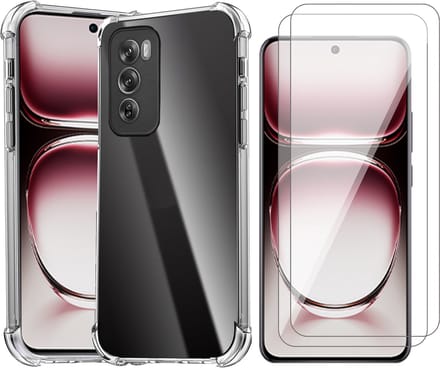Hoesje geschikt voor Oppo Reno 12 Pro - 2x Screenprotector Glas - Shockproof Transparant