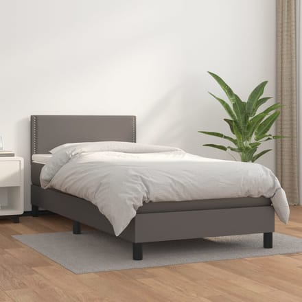 vidaXL - Boxspring - met - matras - kunstleer - grijs - 100x200 - cm
