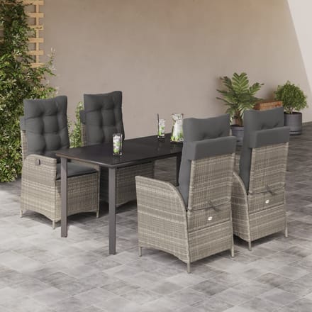 vidaXL - 5-delige - Tuinset - met - kussens - poly - rattan - lichtgrijs