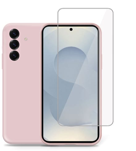 Technow hoesje + Screenprotector geschikt voor Samsung S25 – Tempered Glass - Liquid Back Case Cover Rose