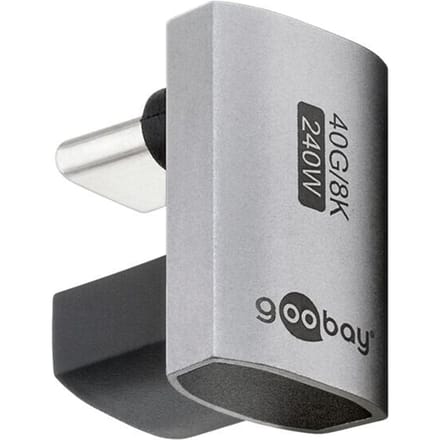 180 graden USB-C (v) naar USB-C (m) Adapter - USB4 - U-vorm - Pro - Zilver