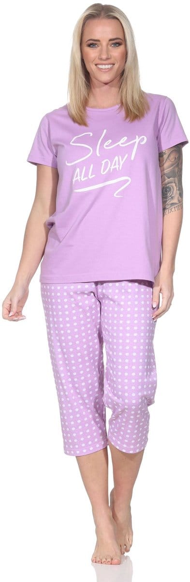 Normann dames pyjamaset met korte mouwen en Capri pyjamabroek in ruitjeslook
