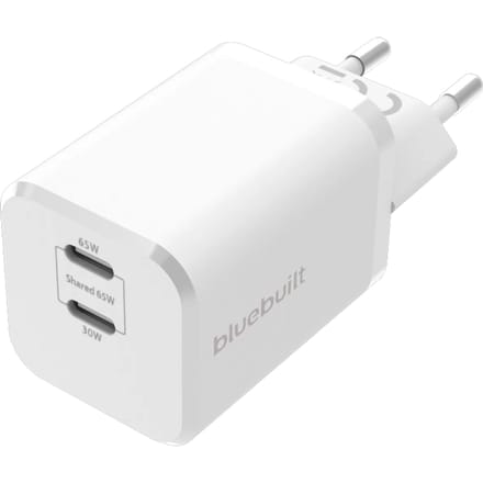 BlueBuilt Power Delivery Oplader met 2 Usb C Poorten 65W Wit