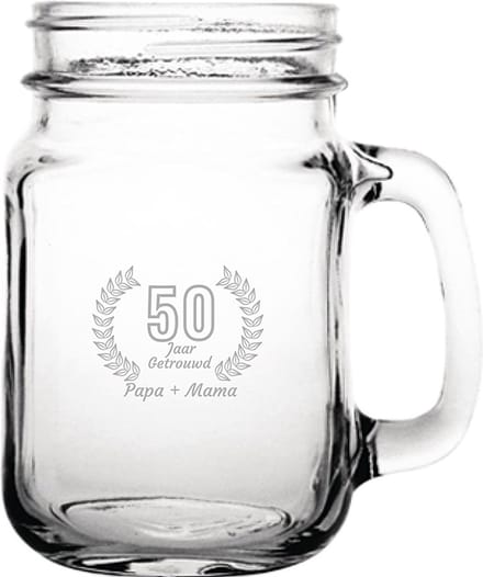 Gegraveerde Drinkglas 45cl Papa + mama 50 jaar getrouwd