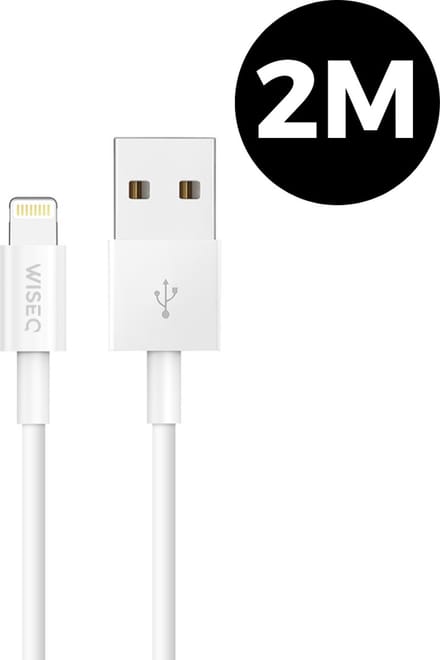 USB naar Lightning oplaadkabel 2m - Lightning kabel voor Apple iPhone 14 / iPhone 13 / iPhone 12 / iPhone 11 - wit - WiseQ