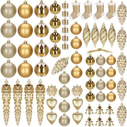 Springos - Kerstballen - Kerstversiering - Onbreekbaar - 72 Stuks - Goud/Wit