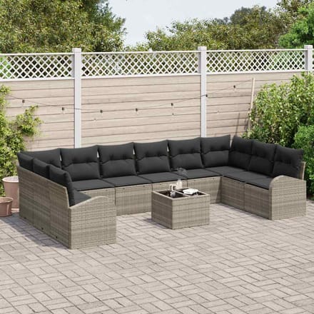 vidaXL - Tuinbank - Set - 11 - st - Lichtgrijs - poly - rattan