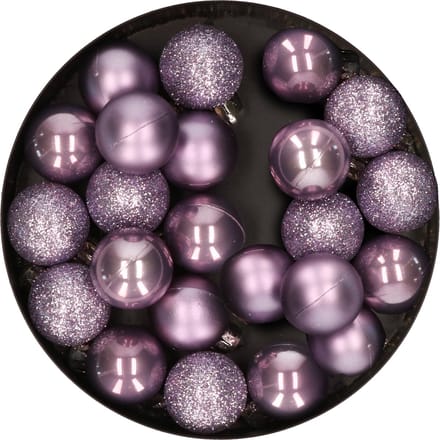 Decoris Mini kerstballen - 28x st - lila paars - D3 cm - kunststof - kerstversiering