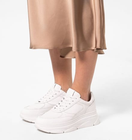 Manfield - Dames - Witte leren sneakers - Maat 42