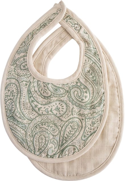 Mushie Mousseline Slab - Green Paisley / Fog