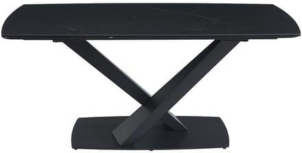 Vente-unique Verlengbare eettafel 6 tot 10 personen van gehard glas - Zwart marmereffect - MALATA