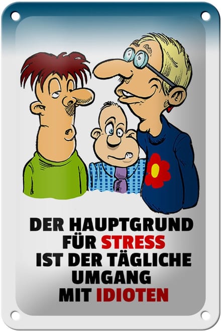 Blechschild Spruch 12x18cm Hauptgrund für Stress