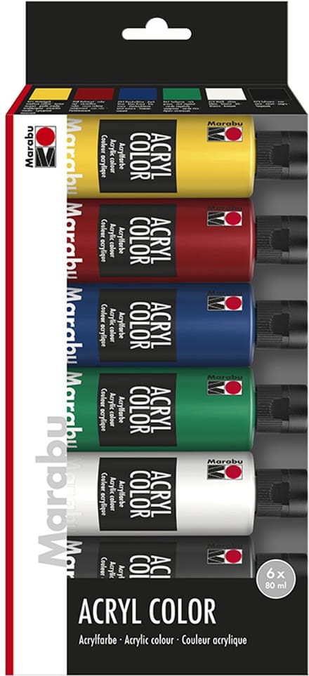 Marabu acrylverf 'AcrylColor', starterset 6 x 80 ml