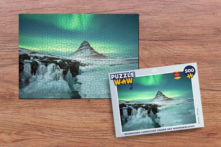 Puzzel Besneeuwd landschap onder het noorderlicht - Legpuzzel - Puzzel 500 stukjes